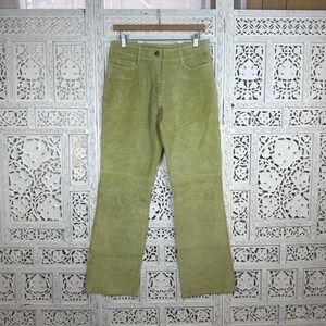 Bushwacker 100% Pig Suede‎ Soft Leather Green Loose Leg Retro Pants Sz 6
